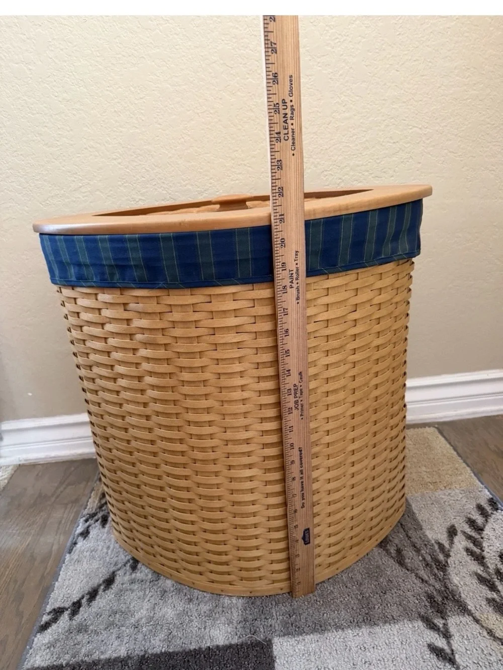 Longaberger Corner Laundry Hamper Maple Wood Lid Plastic Liner Cornflower Large